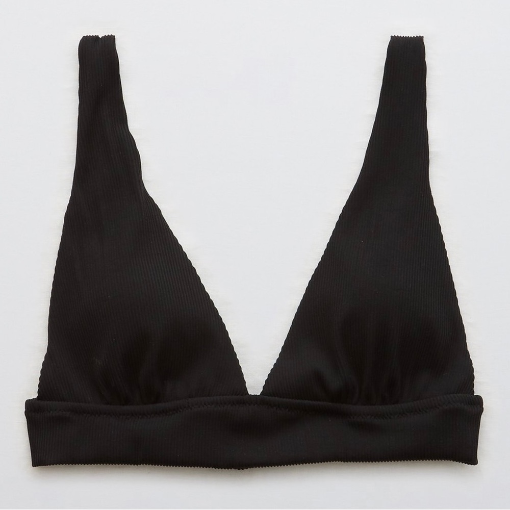 Aerie Ribbed Tie Longline Triangle Bikini Top